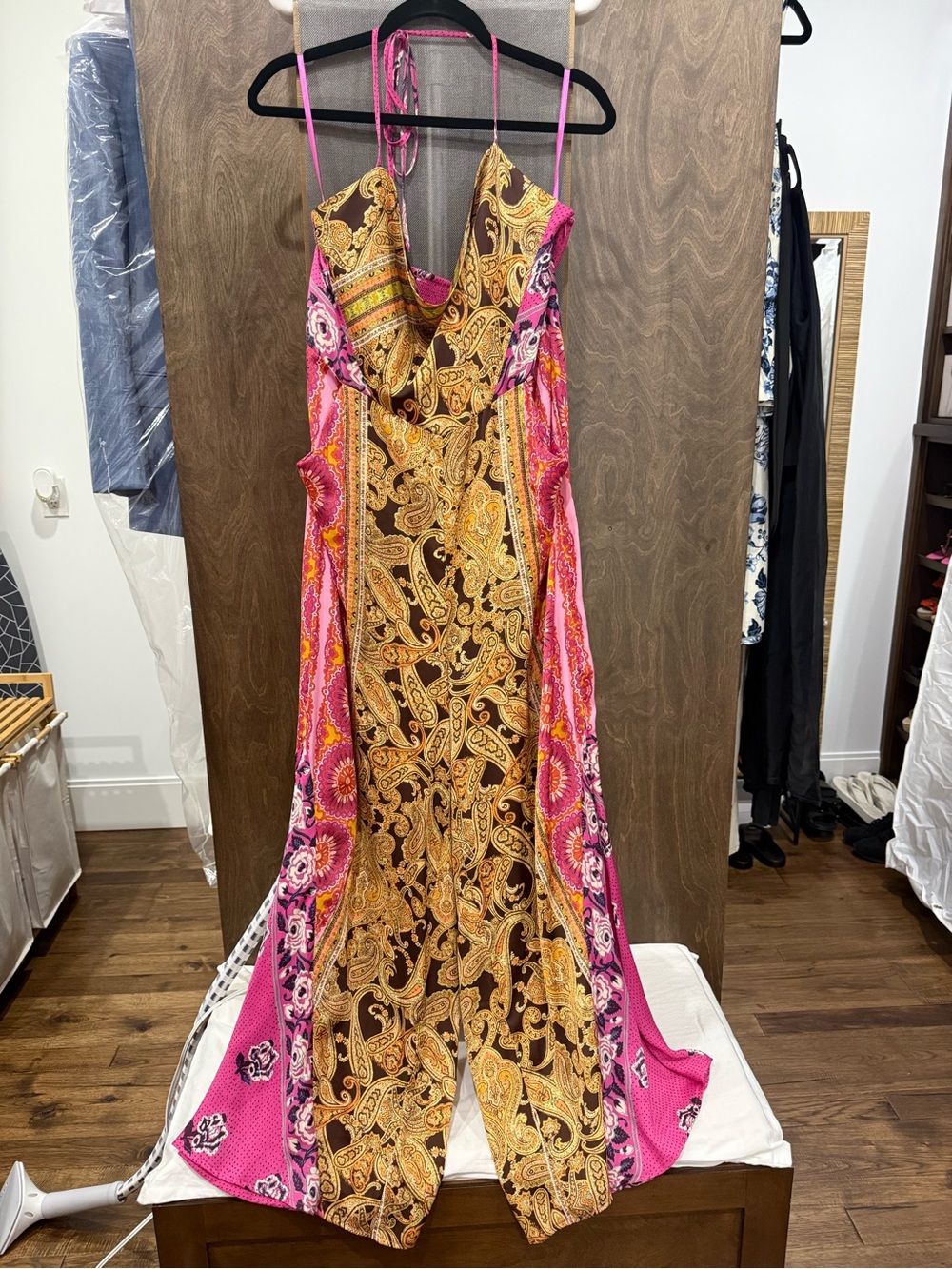 Free People Pink and Gold Paisley Halter Maxi Jumper